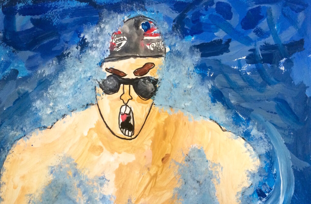 student painting of swimmer