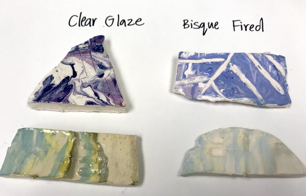 colored clay comparison, glazed vs unglazed