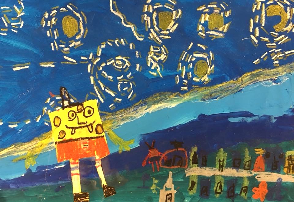 Image of student artwork with sponge bob