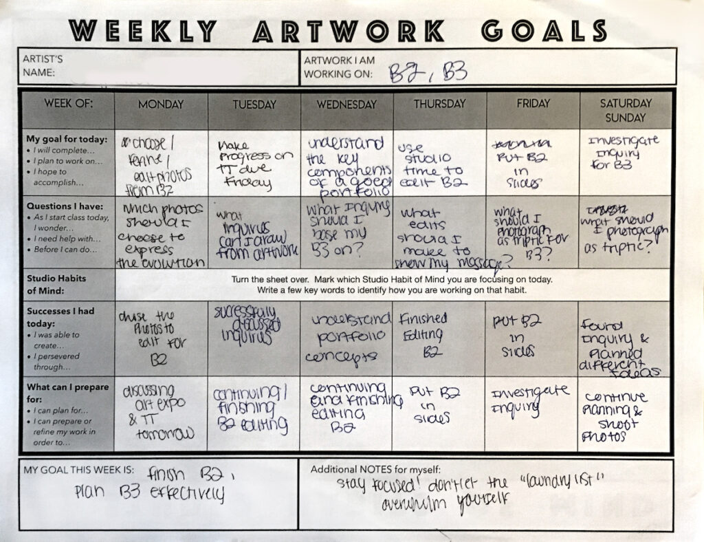 Weekly Artwork Goal Sheet
