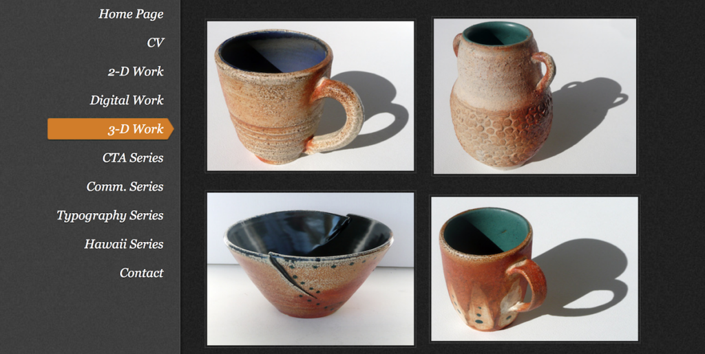 online portfolio showing ceramics