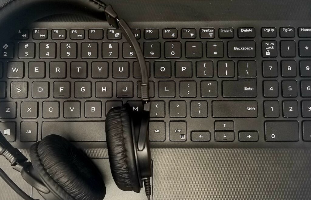 computer and headphones