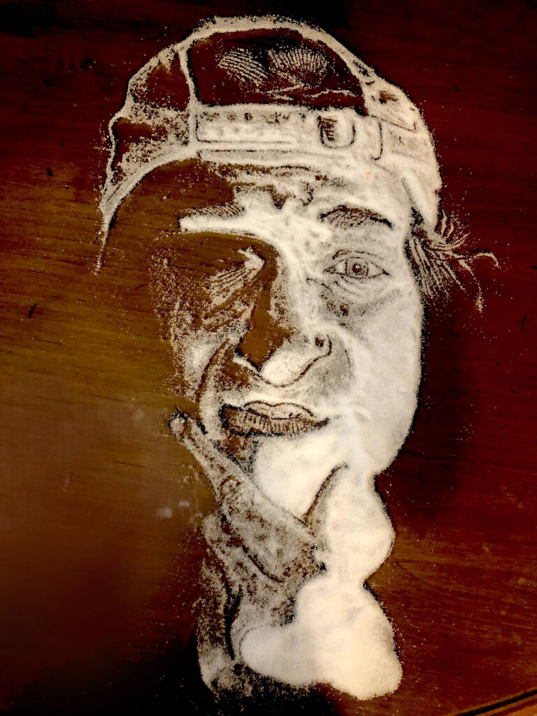 self portrait with salt on a table