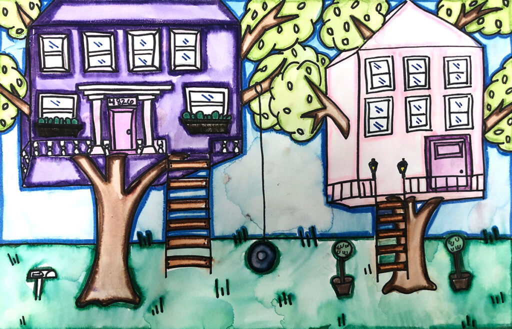treehouse student artwork with waterbased markers