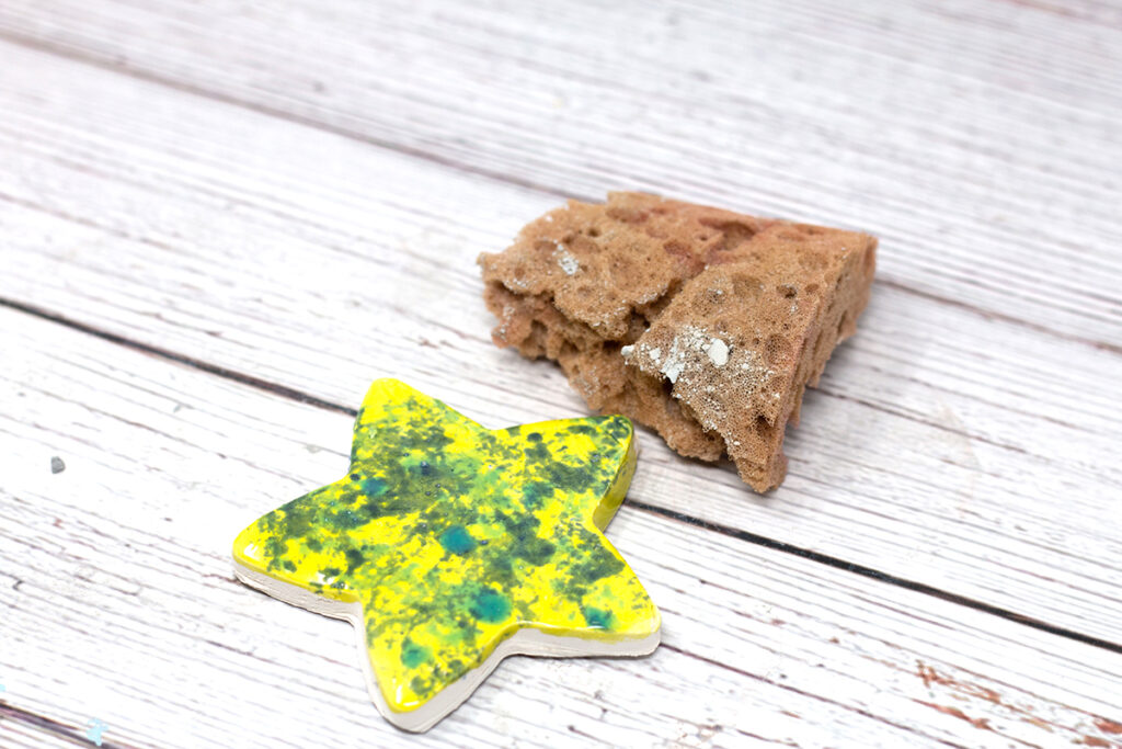 yellow and green ceramic star with sponge