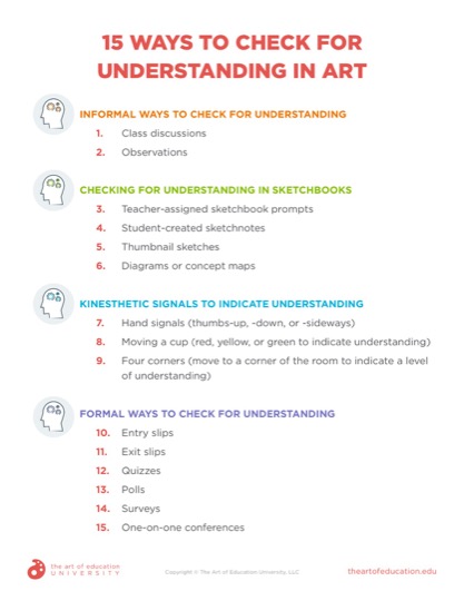 https://uploads.theartofeducation.edu/2021/08/15-Ways-to-Check-for-Understanding-in-Art.pdf