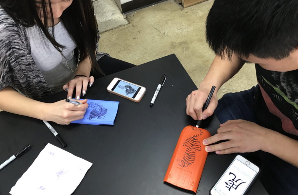 students decorating calculator covers