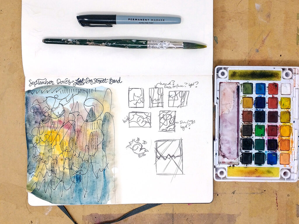 thumbnail sketches with supplies