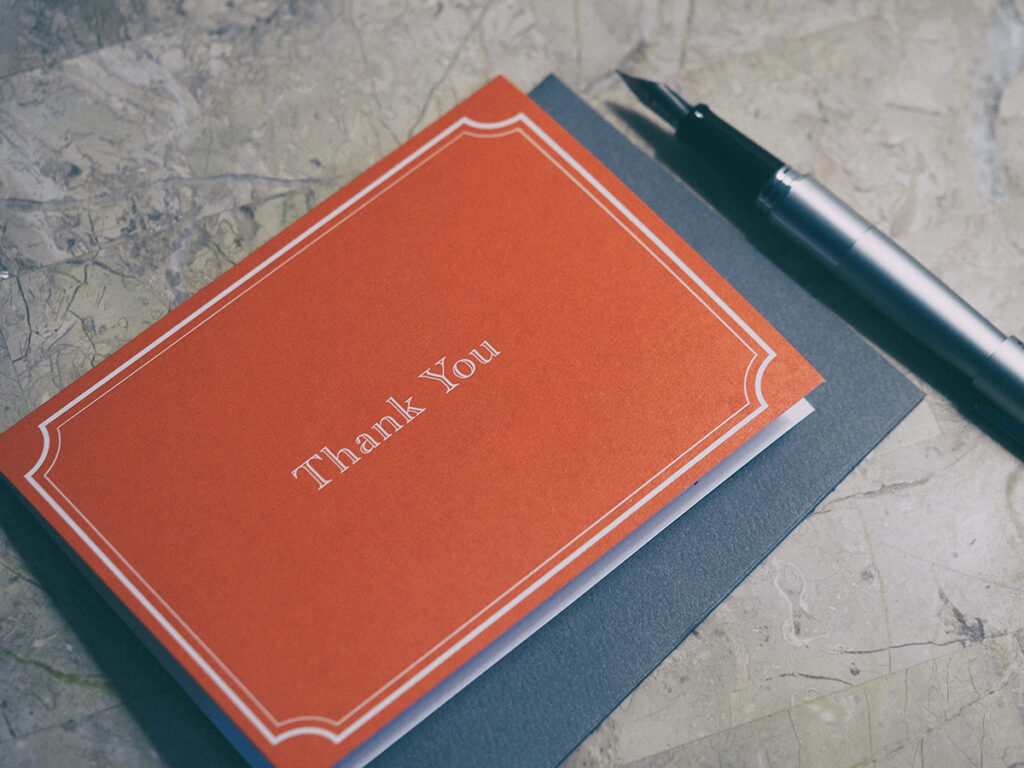 thank you card with pen