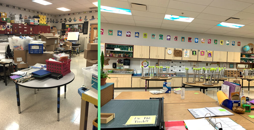 before and after clean classroom