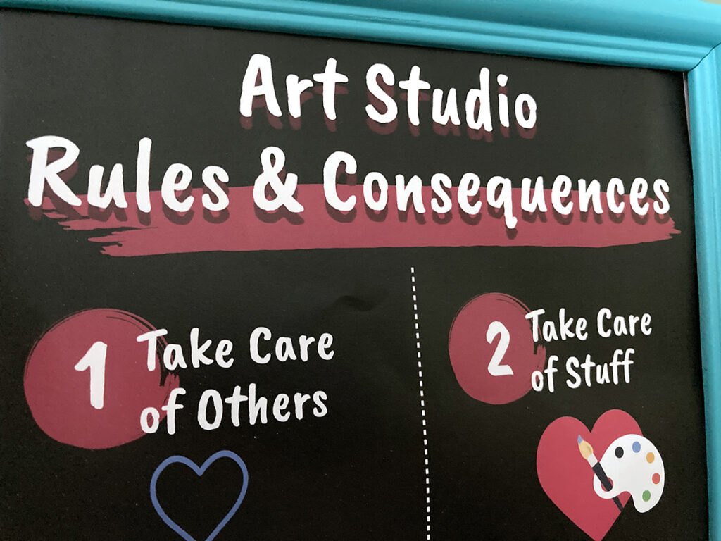 art studio rules and consequences sign