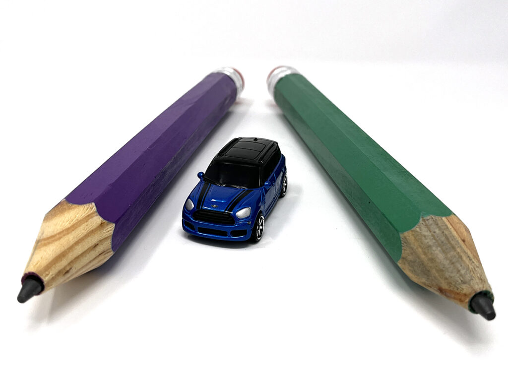 pencils and toy car