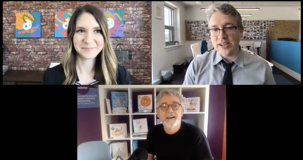 Amanda and Tim interviewing celebrated author, Peter Reynolds
